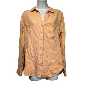 cloth stone Tencel orange button up long sleeve blouse Size S